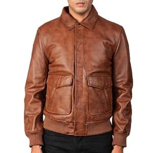 Blouson aviateur en cuir de chameau pour homme, en cuir de mouton véritable, avec fermeture éclair et rabat boutonné, chemise élégante - Product Image 3