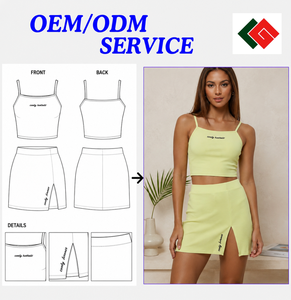 Conjunto de 2 Piezas de Verano para Mujer, Color Verde Lima, Tirantes Finos, Sin Cuello, Tejido Elástico, Casual, Diseño Personalizado OEM/ODM - Product Image 5