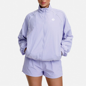 OEM Private Label Women's Front Zip Stripe Nylon Windbreaker <b>Jackets</b> Shorts Set <b>Lightweight</b> Waterproof Oversized <b>Jacket</b> for men - Product Image 1