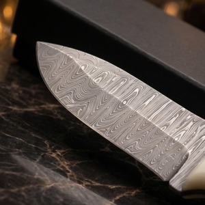 Damascus Steel Drop Point Hunting <b>Knife</b> <b>Bone</b> <b>Handle</b> Black Sheath 0.5mm Blade Thickness Fixed Blade 8-Inch Industrial Grade - Product Image 4