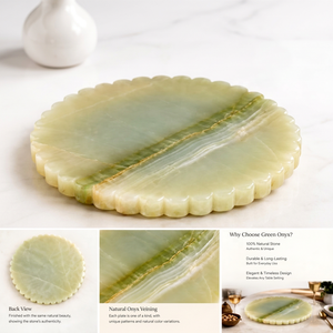 จานรองแก้วหินออนิกซ์สีเขียวรักษ์โลก ขอบหยัก ขัดเงา สำหรับเสิร์ฟ  ตามหลักฮวงจุ้ย - Product Image 1