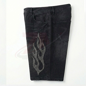 Pantalones Cortos de Mezclilla Personalizados Premium para Hombre con Decoración de Diamantes de Imitación, Servicio de Fabricación al por Mayor de Alta Calidad - Product Image 3