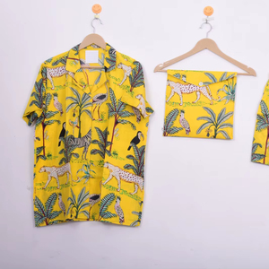 ชุดนอนลายซาฟารีสีเหลือง 3 ชิ้น - Product Image 1