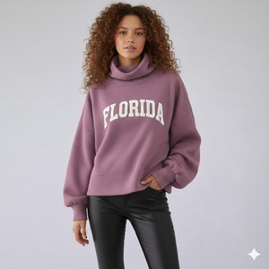 Pull à col montant pour femme, manches longues, imprimé, en polaire, design minimaliste uni, style streetwear, service OEM ODM - Product Image 1