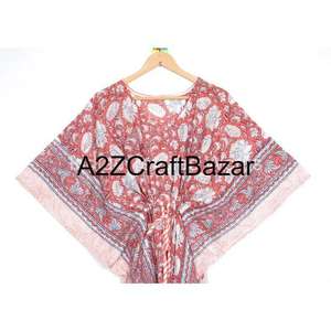 Lot en gros de robes en coton indien, kaftans courts, kaftans d'été, kaftans floraux, tenues bohèmes, vêtements de nuit naturels pour la plage - Product Image 3