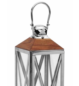 Farol Decorativo de Madera y Metal para Exteriores, Acabado en Níquel Brillante, Estilo Moderno, Hecho a Mano, en Oferta - Product Image 5