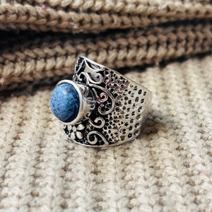<b>Lapis</b> <b>Lazuli</b> <b>Ring</b> Boho Floral Brass <b>Ring</b> 925 sterling silver <b>ring</b> Filigree <b>ring</b> oxidized silver <b>ring</b> for women - Product Image 1