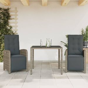 Conjunto de Bistro de Ratán PE Gris con Acero con Recubrimiento en Polvo y Vidrio Templado para Muebles de Patio - Product Image 1