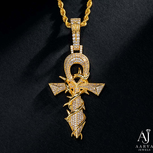 Rose Gold Plated Sterling <b>Silver</b> Ankh <b>Cross</b> Pendant <b>Necklace</b> Moissanite Charm Hip Hop Unisex Party Gift Jewelry - Product Image 1