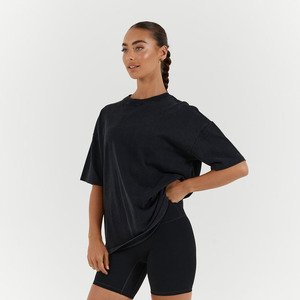 Premium Quality Stone Wash Women Plus Size Front Distressed T-<b>shirt</b> Print Oversize Black Custom Women Summer Acid Wash T-<b>shirt</b> - Product Image 3