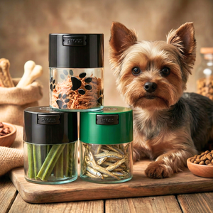 Pot hermétique pour friandises pour animaux de compagnie en PS de qualité alimentaire 0,29 L, fermeture à une touche, résistant à l'humidité, compatible réfrigérateur et congélateur, petit récipient de stockage alimentaire - Product Image 1