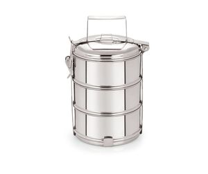 Boîte à lunch isotherme en acier inoxydable de haute qualité à 3 niveaux avec poignée et verrous latéraux, boîte à lunch thaïlandaise - Product Image 2