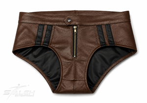 Mid-Rise Brown Genuine <b>Leather</b> <b>Men's</b> Boxer Briefs with Zipper Stripes Anti-Bacterial Quick Dry Non-Woven UV Printed <b>Underwear</b> - Product Image 2