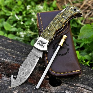 ผู้จัดจำหน่ายมีดพับแบบ Bulk Damascus Gut Hook พร้อมระบบล็อคด้านหลัง มีดพกพาสำหรับล่าสัตว์ ตั้งแคมป์ และใช้ในชีวิตประจำวัน ด้ามจับไม้โมเสก สำหรับงานอุตสาหกรรม - Product Image 2