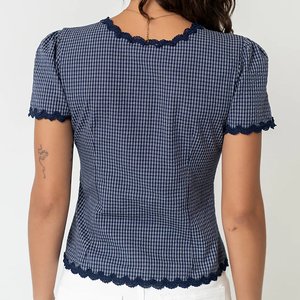 Camisa de manga corta ajustada con cuello redondo y ribete de encaje para mujer, estilo vintage, primavera y verano - Product Image 3
