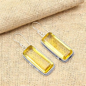 Boucles d'oreilles en argent sterling 925 massif, pierre précieuse citrine, faites à la main, magnifique cadeau d'anniversaire pour elle - Product Image 1