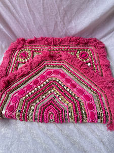 Bolso de Mano Tribal Hecho a Mano con Cuentas Rosas, Bordado de Espejo y Bordes con Flecos, Bolso Textil Bohemio para Festivales - Product Image 2