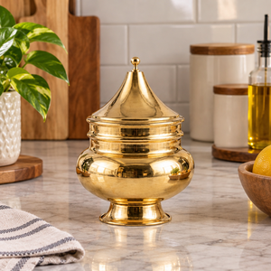 Jarra de Almacenamiento con Tapa de Latón Pulido Bold Blossom, Base con Pedestal, Contenedor Moderno, Lujoso y Duradero para Decoración del Hogar, Hotel o Regalos - Product Image 3