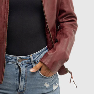 Chaqueta de Cuero de Oveja Corta para Mujer, Estilo Casual de Invierno, Manga Larga, Color Sólido, Venta al Por Mayor OEM - Product Image 6