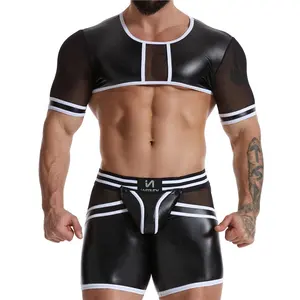 Male Sexy Leather Boxer Briefs Shorts Gay PU Bulge Underwear Costume
