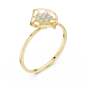Anillo de Diamantes de Oro Sólido de 14k para Mujer, Diseño de Hoja Abstracta, Corte Brillante Redondo, Anillo de Compromiso Clásico, Diseño Minimalista, para Regalo - Product Image 1