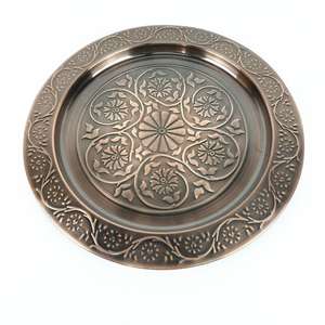 Plateau de service rond en acier inoxydable de style arabe, vaisselle antique personnalisée, assiette de présentation pour mariage et anniversaire - Product Image 5