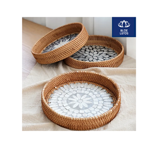 Bandeja de ratán ecológica con incrustaciones de concha pura, la más vendida, segura y limpia, ideal para servir el desayuno y organizar el escritorio, precio directo. - Product Image 1