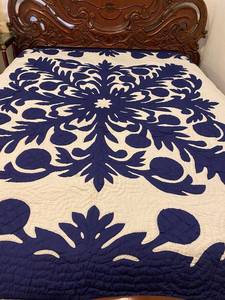 Beautiful Royal Navy Blue Handcrafted Hawaiian Breadfruit (Ulu) <b>Quilt</b> Soft And Durable <b>Quilts</b> Handwoven <b>Quilts</b> For Home <b>Bedding</b> - Product Image 2