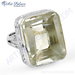 Anillo de cóctel Art Palace de plata con cristal de citrino talla esmeralda, engaste geométrico vintage, unisex, para uso diario - Product Image 4
