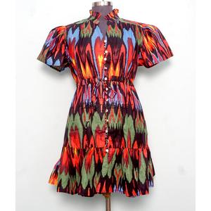 Vestido Mini de Mujer 100% Algodón Tejido, Cuello en V, Manga Corta, Cintura Alta, Corte en A, Estampado Floral Digital, Lavable, Transpirable, para Oficina - Product Image 2