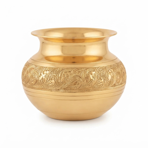 Kalash en laiton fait main, Kalash de Pooja gravé, Décoration religieuse, Pot en métal, Culte hindou, Décoration d'intérieur, Cadeaux, Vente en gros, Fournisseur OEM personnalisé - Product Image 1