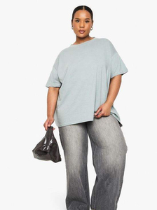 T-shirt personnalisé pour femme, col rond, coupe ample, avec patchs, respirant, en coton de haute qualité, mode décontractée, vente en gros de vêtements - Product Image 4