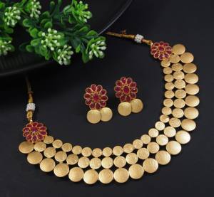 <b>Gold</b> Antique Finish Coin Jewelry <b>Set</b> Green Stones 2-Piece Necklace Earrings Traditional South Indian Wedding Temple Jewelry - Product Image 6