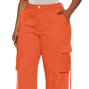 Vaqueros Cargo de Mujer de Cintura Alta con Pierna Ancha y Bolsillos Utilitarios, Pantalones Vaqueros Holgados de Moda Casual Urbana, Ropa Personalizada - Product Image 4