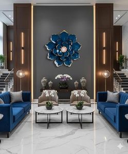 Arte Mural Floral Azul Metálico Moderno, Panel Decorativo Hecho a Mano para Decoración de Dormitorio - Product Image 3