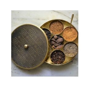 Handcrafted Intricate Designed Round Shape Antique Brass Spice Boxes Perfect <b>for</b> Home <b>Kitchen</b> Storage <b>Organizing</b> at Best Prices - Product Image 2