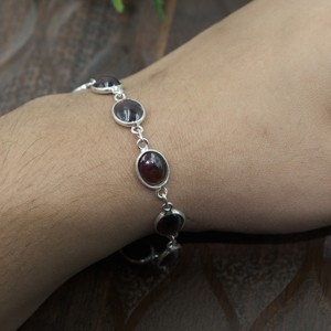 Natural Garnet 925 Sterling Silver Handmade Chain Bracelet Oval Cabochon Gemstone Link Bracelet Adjustable Women Jewelry for <b>Men</b> - Product Image 5