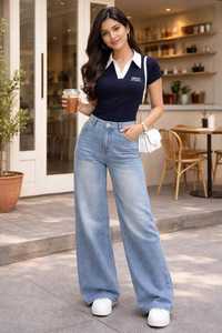 <b>Womens</b> Short Sleeve Polo Shirt Navy White Color Block <b>Collar</b> Preppy Style Casual Top - Product Image 6