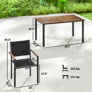 Acacia Wood <b>Outdoor</b> Dining Set for 4 59\" Rectangle Patio Table and <b>Stackable</b> <b>Chairs</b>-352 LBS Garden Set - Product Image 3