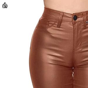 Pantalon décontracté droit taille haute en similicuir pour femme, couleur unie, longueur intégrale, coupe crayon, idéal pour l'hiver - Product Image 3