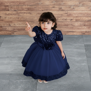 Vestido de Niña de Lujo con Lentejuelas Azules, Vestido de Princesa con Bordado de Terciopelo para Fiesta de Bodas, Ropa Formal para Niños, Fabricante - Product Image 4