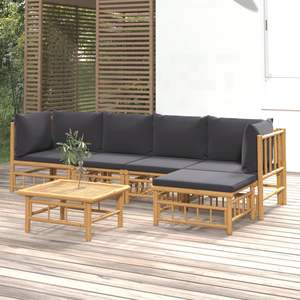 Conjunto de Muebles de Jardín Gris Oscuro con Bambú Natural y Poliéster, Colección de Muebles de Exterior Elegantes - Product Image 1