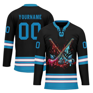 Camisetas de Hockey sobre Hielo Azules y Negras, Uniformes de Hockey de Equipo en Malla de Primera Calidad - Product Image 1