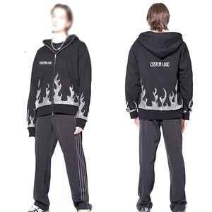 Créez votre propre sweat à capuche en molleton français 500 GSM avec impression DTG de pierres précieuses et strass, style hip-hop, effet usé, fermeture éclair, pour hommes. - Product Image 2