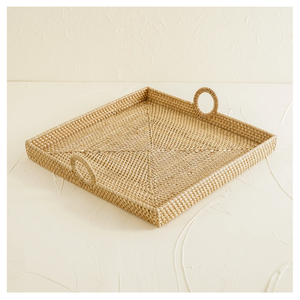 Plateau de service rectangulaire en rotin de qualité supérieure, tressé à la main, avec poignées en bois, écologique, pour cuisine, thé, café, plateaux décoratifs - Product Image 2