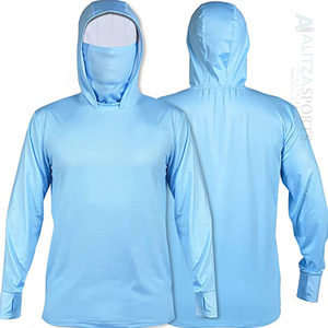 Chemise de pêche unisexe à manches longues à capuche, taille plus, en polyester 100 %, respirante, anti-bactérienne, à séchage rapide, avec protection UPF 50+, personnalisable par sublimation - Product Image 4
