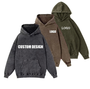 Sudadera con capucha personalizada de algodón grueso con lavado ácido, negra vintage, oversize, estilo streetwear, tipo pullover, lisa para venta al por mayor - Product Image 2