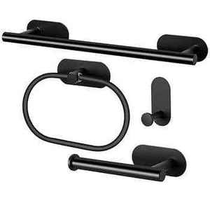 Ensemble de barres porte-serviettes murales minimalistes noires jetables anti-odeur et étanches en acier inoxydable pour accessoires de salle de bain - Product Image 1