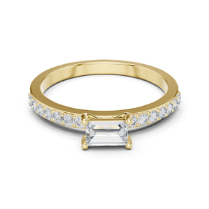 Purecarat <b>Emerald</b> Cut Diamond Engagement <b>Rings</b> with Pave <b>Band</b> Shop Premium Diamond <b>Rings</b> - Product Image 3