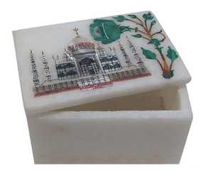 ฝาปิดกล่องทรงกลมฝังหินอ่อนงานฝีมือ ผู้ผลิตจากอินเดีย แกะสลักด้วยมือ หินอาเกต ลวดลายสลัก ของที่ระลึก เดลี ของโบราณ - Product Image 1